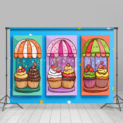 Lofaris Blue Wall Candyland Cupcake Dessert Party Backdrop