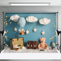 Lofaris Blue Wall Cloud Stars Teddy Bear Cake Smash Backdrop