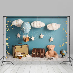 Lofaris Blue Wall Cloud Stars Teddy Bear Cake Smash Backdrop