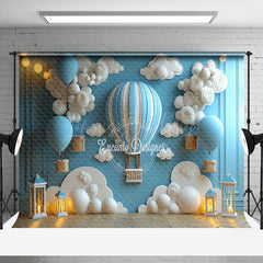 Lofaris Blue Wall Clouds Hot Air Balloon Cake Smash Backdrop