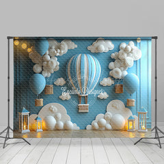 Lofaris Blue Wall Clouds Hot Air Balloon Cake Smash Backdrop