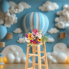 Lofaris Blue Wall Clouds Hot Air Balloon Cake Smash Backdrop