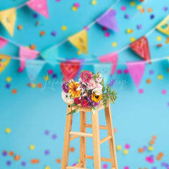 Lofaris Blue Wall Colorful Flag Confetti Cake Smash Backdrop