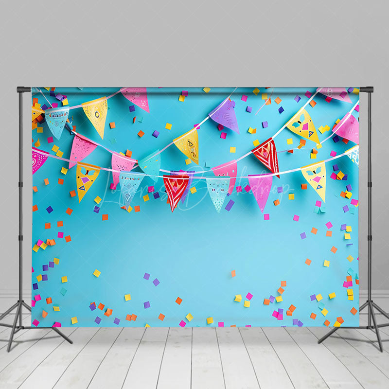 Lofaris Blue Wall Colorful Flag Confetti Cake Smash Backdrop