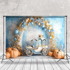 Lofaris Blue Wall Floral Carriage Pumpkin Cake Smash Backdrop