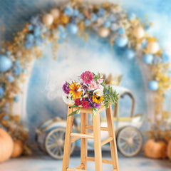 Lofaris Blue Wall Floral Carriage Pumpkin Cake Smash Backdrop