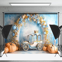 Lofaris Blue Wall Floral Carriage Pumpkin Cake Smash Backdrop