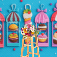 Lofaris Blue Wall Gourmet Colorful Shelf Cake Smash Backdrop