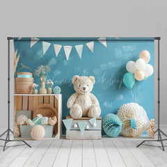 Lofaris Blue Wall Paper Ball Balloon Bear Cake Smash Backdrop