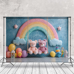 Lofaris Blue Wall Rainbow Bears Swing Cake Smash Backdrop