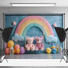 Lofaris Blue Wall Rainbow Bears Swing Cake Smash Backdrop