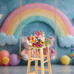 Lofaris Blue Wall Rainbow Bears Swing Cake Smash Backdrop