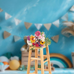 Lofaris Blue Wall Rainbw Boho Hay Bear Cake Smash Backdrop