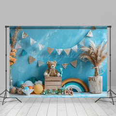 Lofaris Blue Wall Rainbw Boho Hay Bear Cake Smash Backdrop