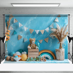 Lofaris Blue Wall Rainbw Boho Hay Bear Cake Smash Backdrop