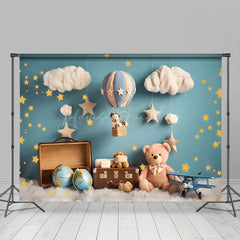 Lofaris Blue Wall Star Cloud Travel Bear Cake Smash Backdrop