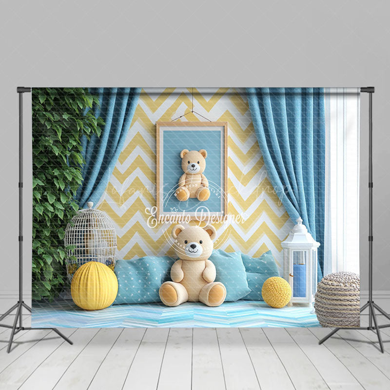 Lofaris Blue Warm Room Yellow Teddy Bear Cake Smash Backdrop