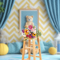 Lofaris Blue Warm Room Yellow Teddy Bear Cake Smash Backdrop