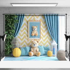 Lofaris Blue Warm Room Yellow Teddy Bear Cake Smash Backdrop