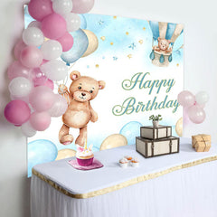 Lofaris Blue Watercolor Bear Balloons Kids Birthday Backdrop