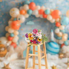 Lofaris Blue White Arch Balloons Galaxy Cake Smash Backdrop