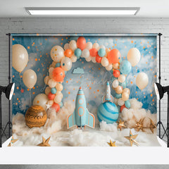 Lofaris Blue White Arch Balloons Galaxy Cake Smash Backdrop