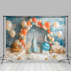 Lofaris Blue White Arch Balloons Galaxy Cake Smash Backdrop