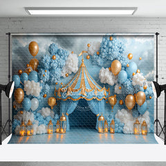 Lofaris Blue White Balloons Circus Tent Cake Smash Backdrop