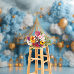 Lofaris Blue White Balloons Circus Tent Cake Smash Backdrop