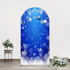 Lofaris Blue White Bokeh Snowy Bells Christmas Arch Backdrop