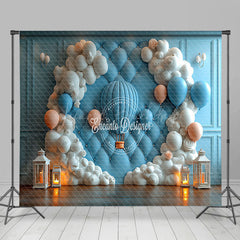 Lofaris Blue White Cloud Hot Air Balloon Room Set Backdrop