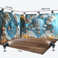 Lofaris Blue White Cloud Hot Air Balloon Room Set Backdrop