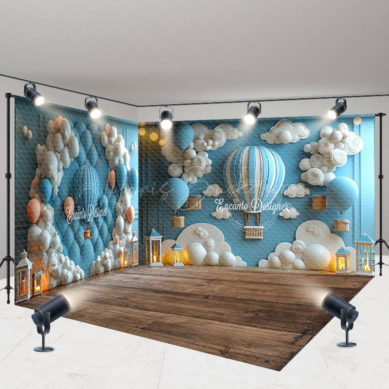 Lofaris Blue White Cloud Hot Air Balloon Room Set Backdrop