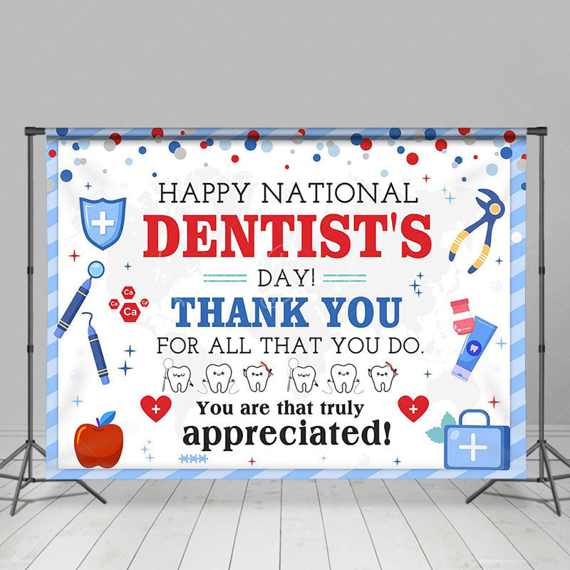 Lofaris Blue White Dots Happy National Dentists Day Backdrop