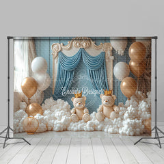 Lofaris Blue White Fairy Bear Balloons Cake Smash Backdrop