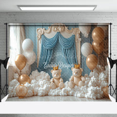 Lofaris Blue White Fairy Bear Balloons Cake Smash Backdrop