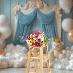 Lofaris Blue White Fairy Bear Balloons Cake Smash Backdrop