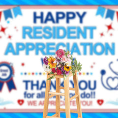 Lofaris Blue White Happy Resident Appreciation Week Backdrop