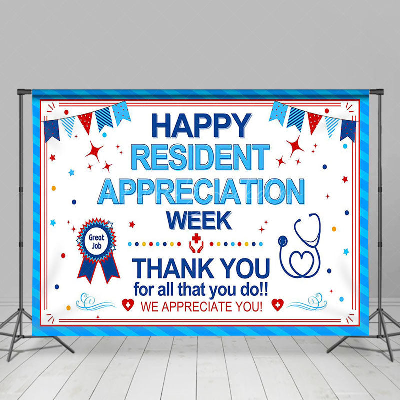 Lofaris Blue White Happy Resident Appreciation Week Backdrop