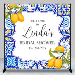 Lofaris Blue White Lemon Custom Name Bridal Shower Backdrop