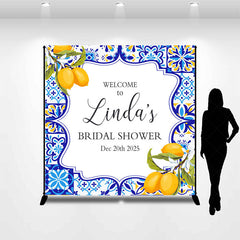 Lofaris Blue White Lemon Custom Name Bridal Shower Backdrop