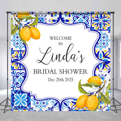 Lofaris Blue White Lemon Custom Name Bridal Shower Backdrop