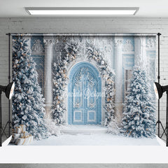 Lofaris Blue White Palace Wall Pine Tree Christmas Backdrop