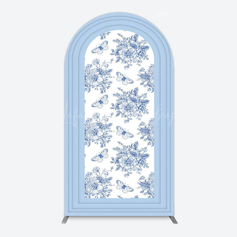 Lofaris Blue White Porcelain Happy Birthday Arch Backdrop