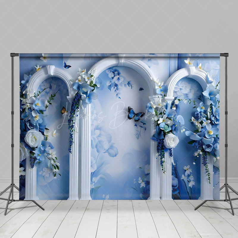 Lofaris Blue White Retro Wall Floral Fine Art Photo Backdrop