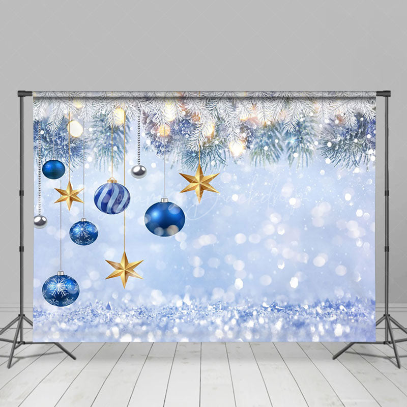 Lofaris Blue White Snowy Bells Star Bokeh Christmas Backdrop