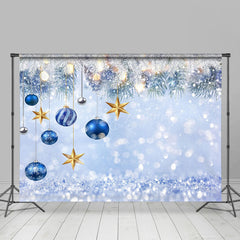 Lofaris Blue White Snowy Bells Star Bokeh Christmas Backdrop