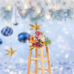 Lofaris Blue White Snowy Bells Star Bokeh Christmas Backdrop