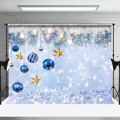 Lofaris Blue White Snowy Bells Star Bokeh Christmas Backdrop