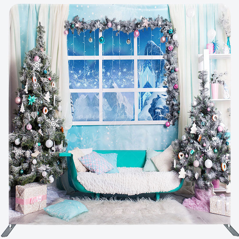 Lofaris Blue White Snowy Christmas Tension Fabric Backdrop